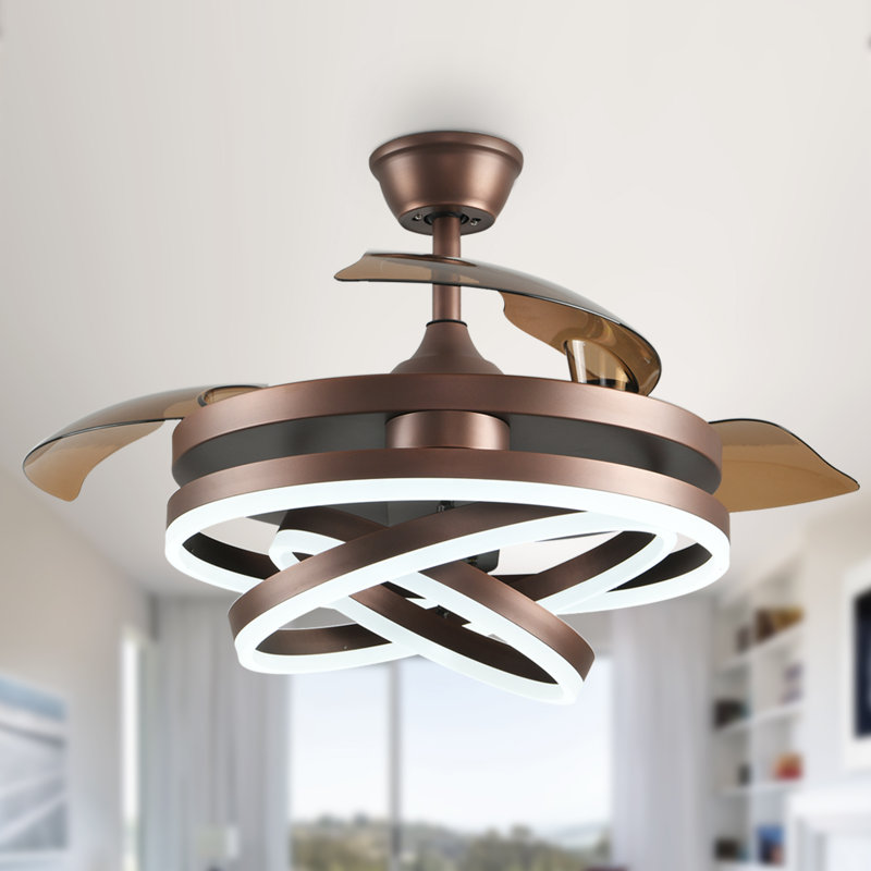 36 Inch Modern Retractable Chandelier Ceiling Fan With Lights And Remote, Silent DC Motor LED Dimmable DIY Shade Ceiling Fan