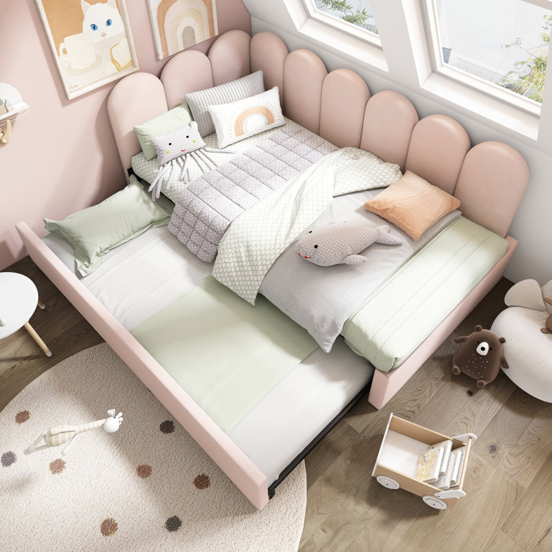 Lit de jour rembourré en velours avec lit escamotable, structure à lattes en métal et conception compacte pour les petites pièces et les invités