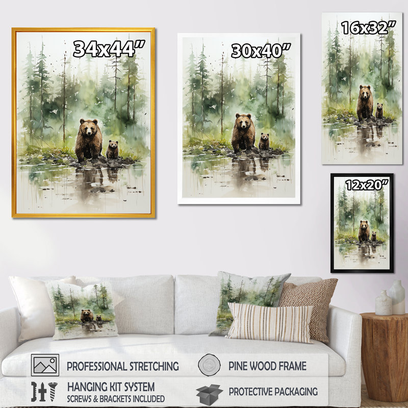 «Brown Grizzly Bear In Wilderness I», art mural, Cadre simple noir, H 20 po x l 12 po x P 1 po