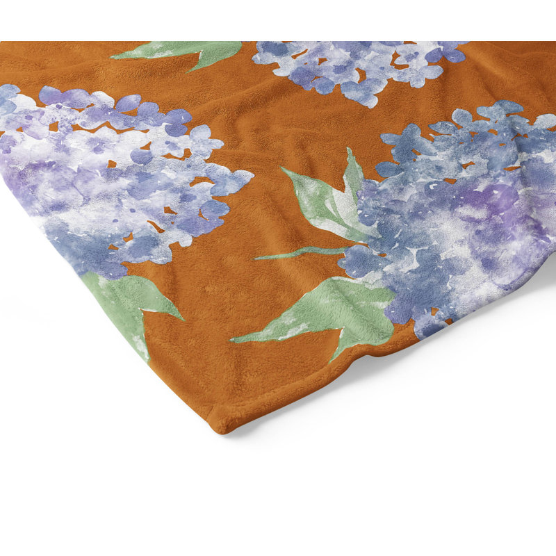 Couverture en velours de molleton Hydrangea Love, Floral orange, L 60 po x l 50 po