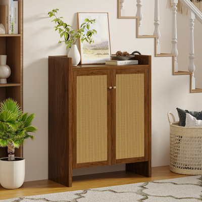 42.5" Tall Rattan Shoe Cabinet With Doors, 6-Tier Shoe Storage Cabinet With Adjustable Shelves, Wooden Freestanding Shoe Organizer Shoe Cabinet For Entryway,Hallway,Living Room (Walnut)