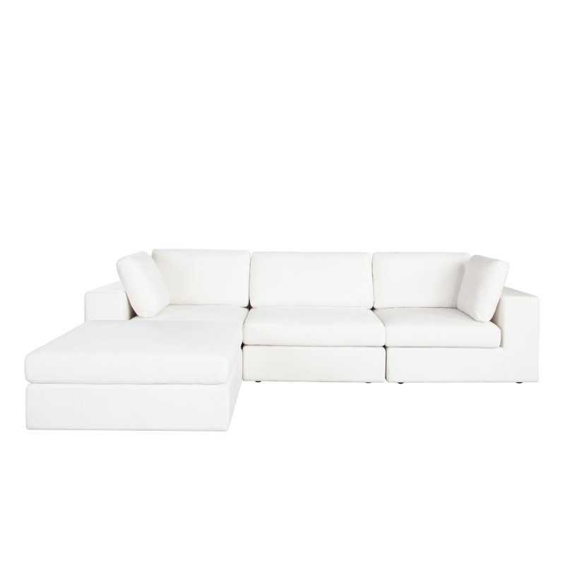 Lipi 4Pc Modular Sectional Chaise Sofa Set, Mist White, 120 Inch Solid Wood Frame