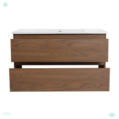 36" Wall-Mounted Bathroom Vanity With Ceramic Sink