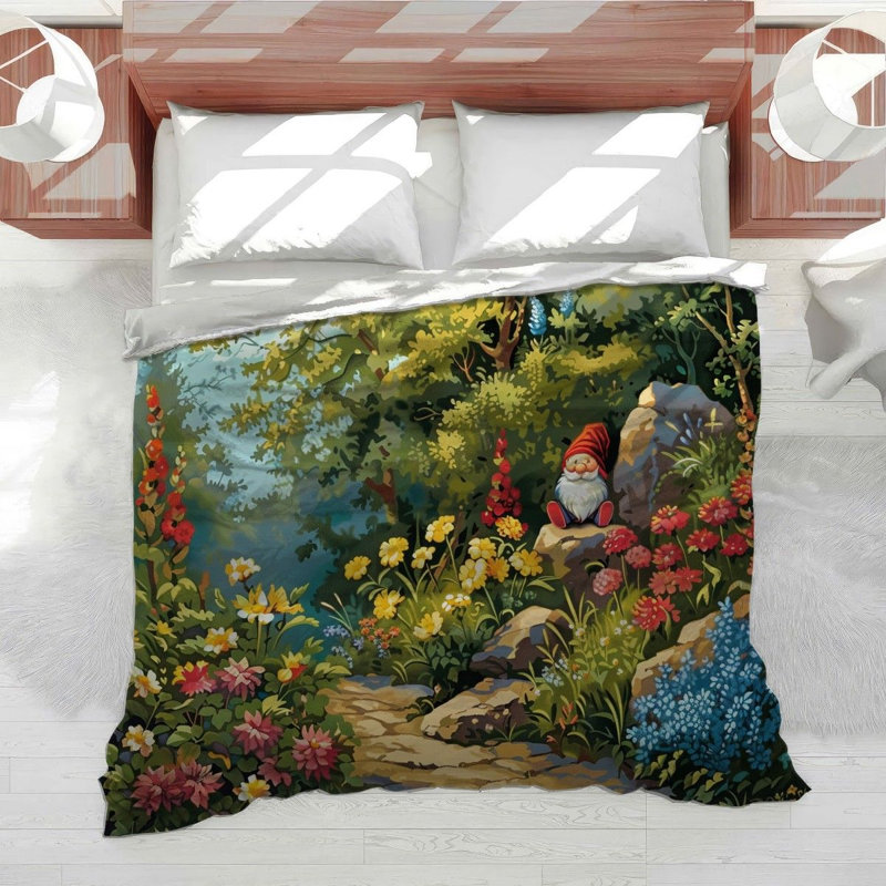 Housse de couette Gnome Bedding Fantasy Floral Garden, Housse de couette pour très grand lit