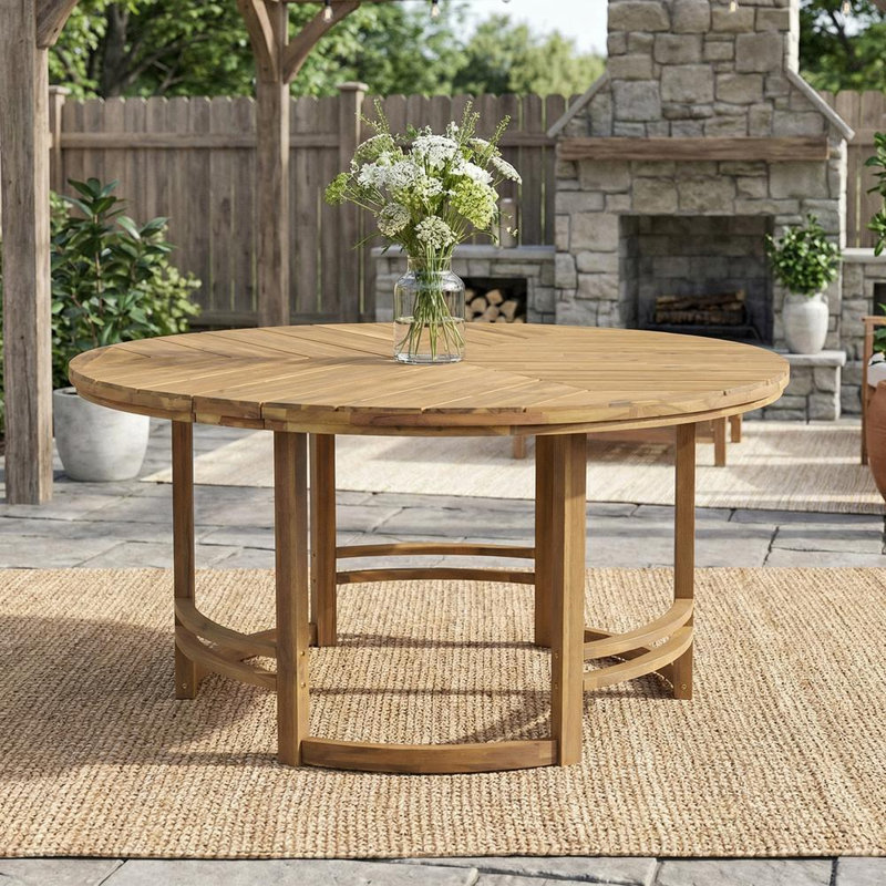 Table d'extérieur avec trou pour parasol pour patio, cour arrière, jardin, Teck clair