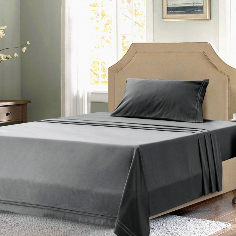 CoolCotton 500 Sheet Set - Soft Silky Sateen Weave, 3-Pc Long Staple Pure Cotton Bed Sheets for Cooling Comfort. Fits Mattress Up to 16'' Deep Pocket. Dark Grey.