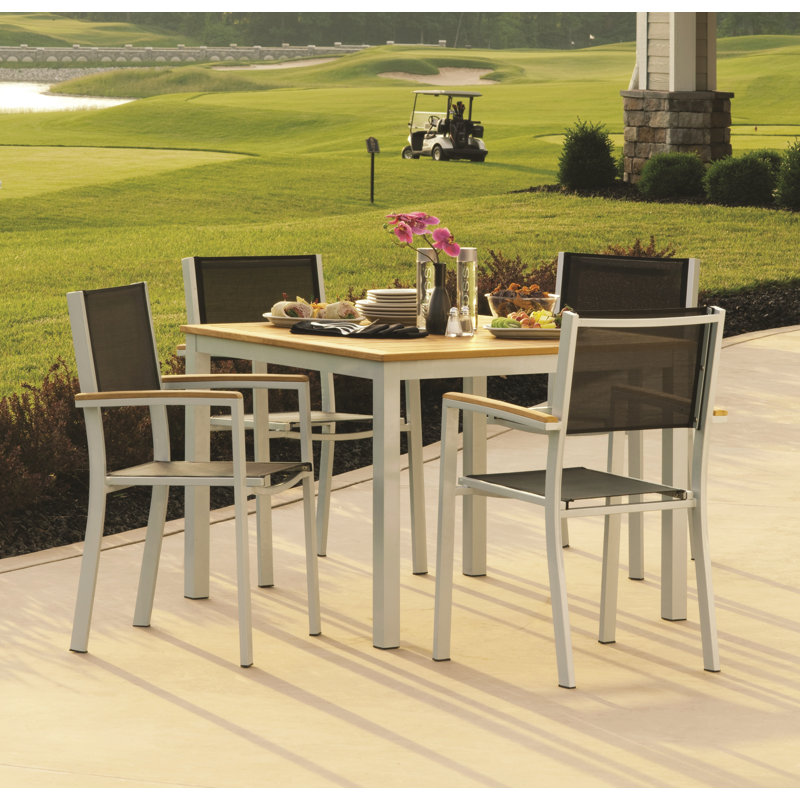 Travira Stacking Patio Dining Chair, Tekwood Natural, Black, Flint