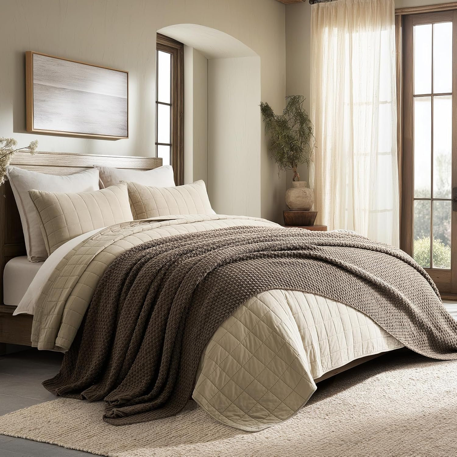 Chunky Chenille Weighted Throw Blanket, Mocha Brown, 108" L x 92" W