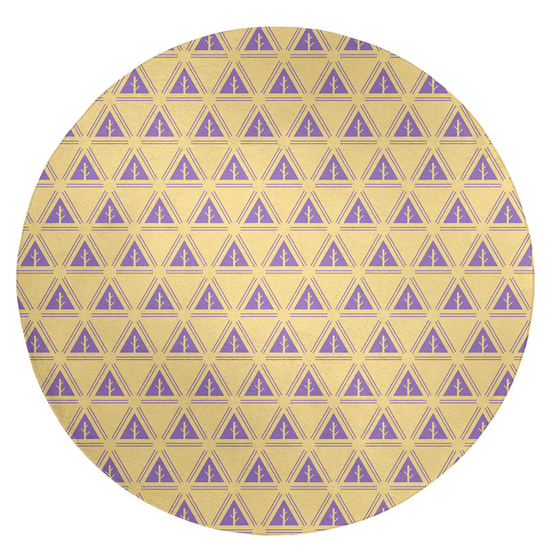 Tapis jaune/mauve à motif d'arbres minimalistes, Rond 5 pi