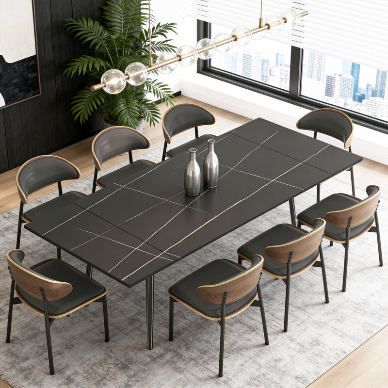 Table de salle à manger extensible en pierre frittée de 62,9 po à 94,4 po Dickerson, Noir