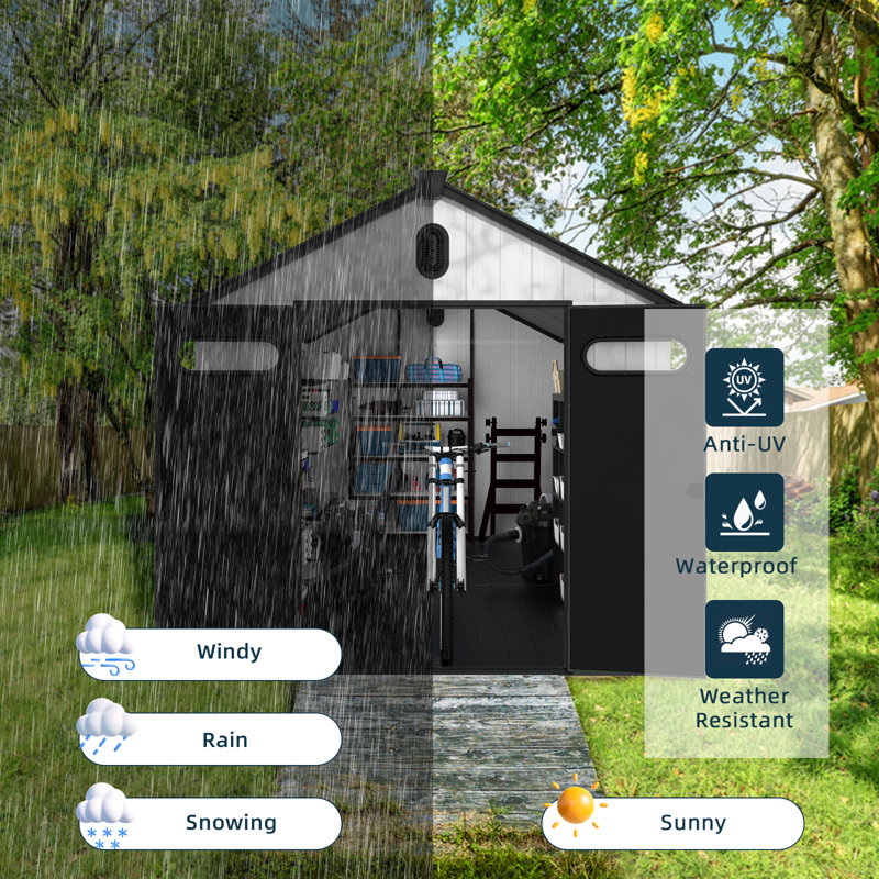 8 Ft. W X 12 Ft. D Durable Resin Outdoor Storage Shed with Floor and Double Doors