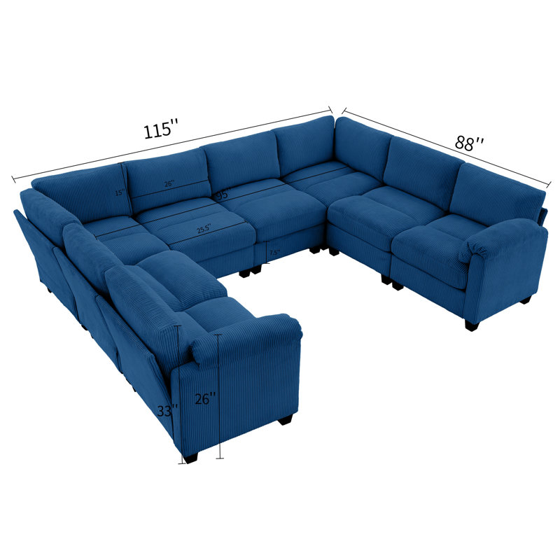 Canapé modulaire en velours côtelé 8 pièces 8 pièces, Velours chaud bleu marine
