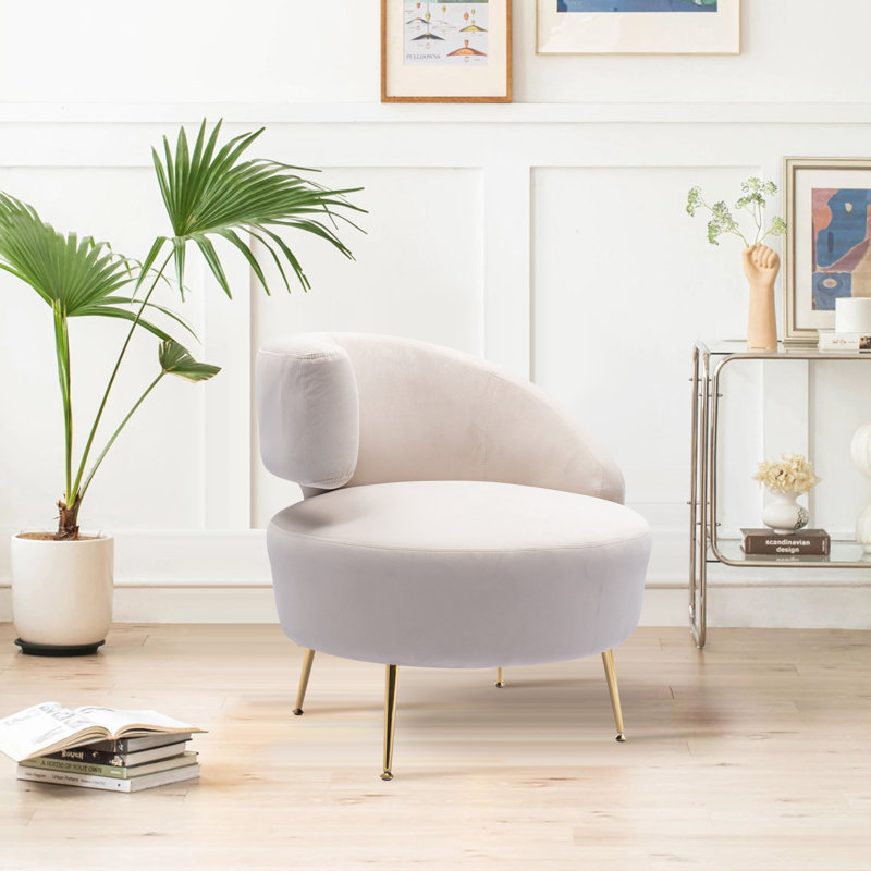 Fauteuil demi-tonneau en polyester 26,5 po Amatallah, Beige