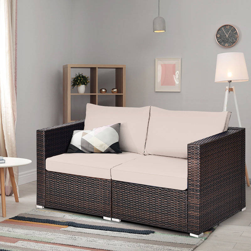 59'' Wide Straight Wicker Loveseat with Cushions, Brown