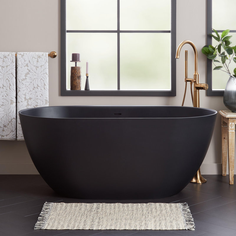 Catino 59" Solid Surface Soaking Freestanding Tub - Matte Black, Matte Black