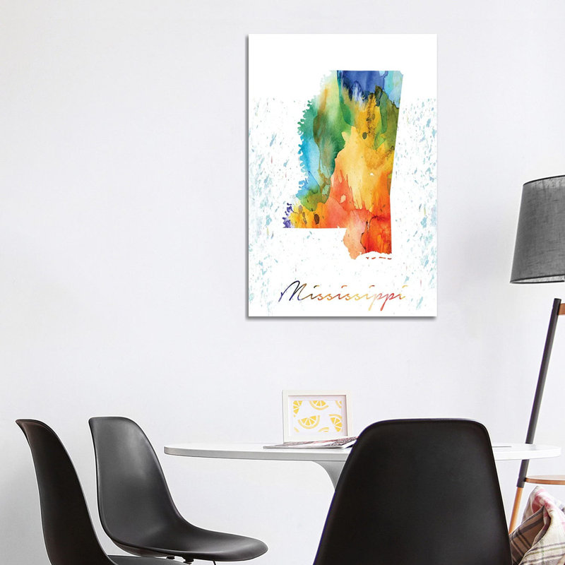 Mississippi State Colourful 1 Piece Wrapped Canvas Painting, 101.6cm H x 66.04cm W x 1.91cm D