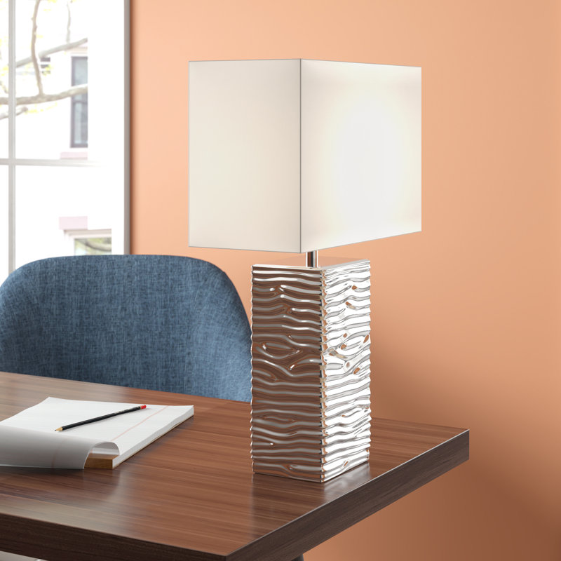 Rayburn 47cm Table Lamp, Yes, Chrome Base/White Shade