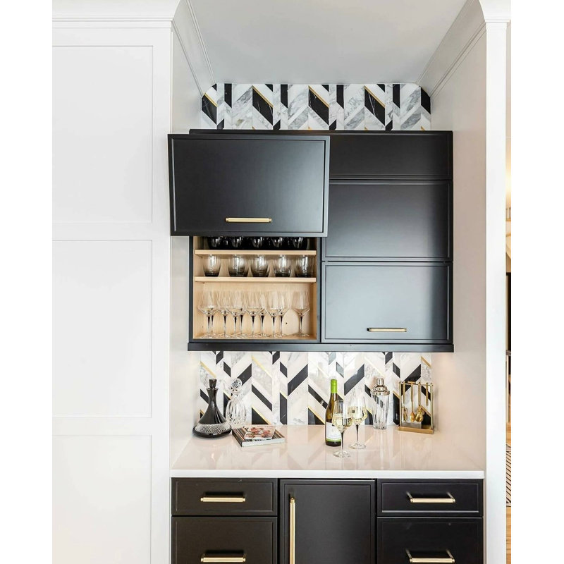 Amari Polished Marble And Aluminum Mosaic, Nero Blanco