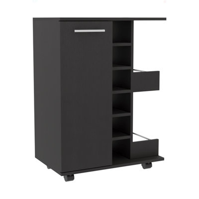 Bar Cart, Two External Shelves, Four Casters, Six Built-In Wine Rack, Single Door Cabinet by Latitude Run