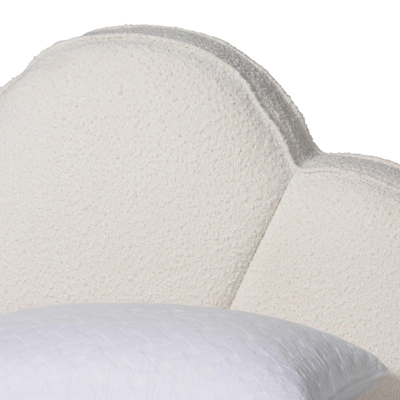 Lit plateforme flottant avec tête de lit festonnée Baxton Studio Barrera - Base de lit tapissier minimaliste Boucle, crème, très grand