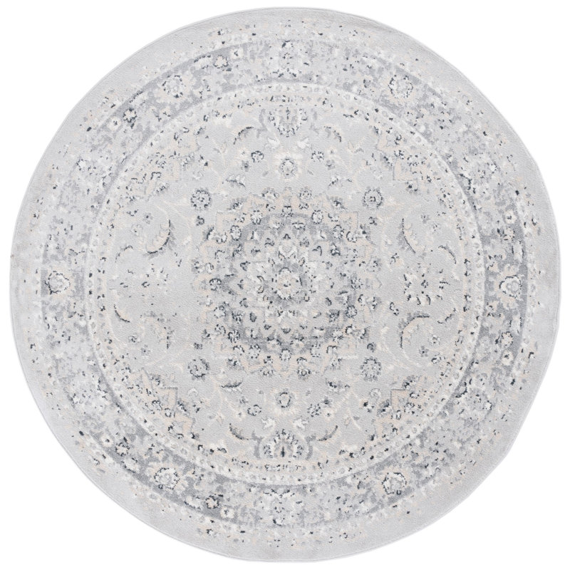 Lowrey Oriental Machine Woven Jute/Sisal/Polypropylene Area Rug in Ivory/Gray, Round 6'7"