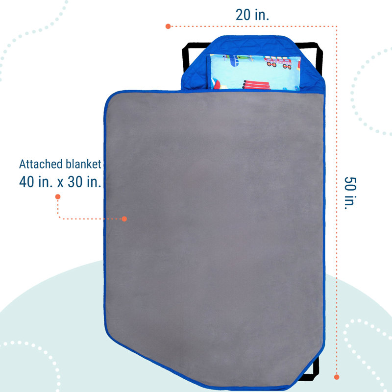 Wildkin Modern Kids Nap Mat – Soft Cotton Blend with Pillow & Elastic Straps for School & Travel - Trains, Planes, and Trucks