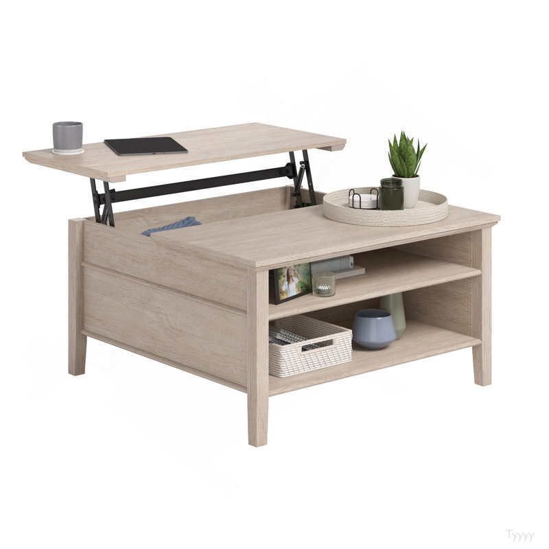 Table basse à plateau relevable, finition brune