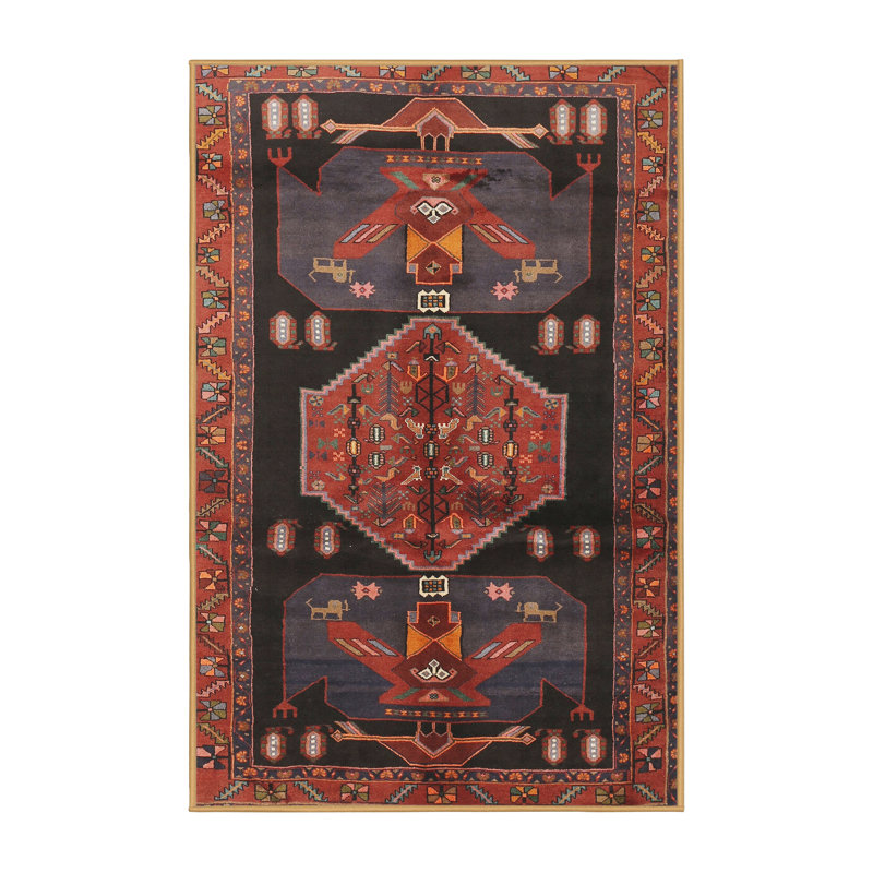 Tapis traditionnel mehroon/noir/bleu, Rectangle 2 pi x 4 pi