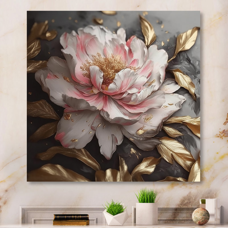 Décoration murale pivoines roses et grises en fleurs IV - pivoines florales, H 36 po x l 36 po, Toile tendue