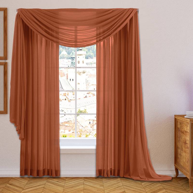 Daxin Sheer Voile Rod Pocket Curtain Panels, Rust, 54" W x 72" L