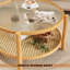 Table basse ronde en rotin 27 po, table basse en bambou à 2 niveaux avec plateau en verre 27 po