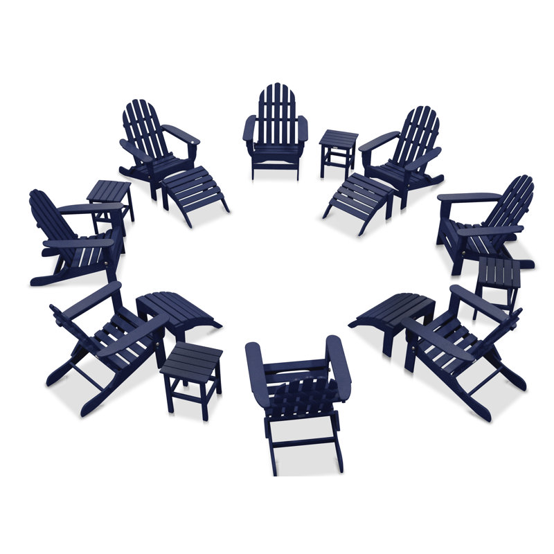 Leighton Foldable Outdoor Adirondack Set, Navy