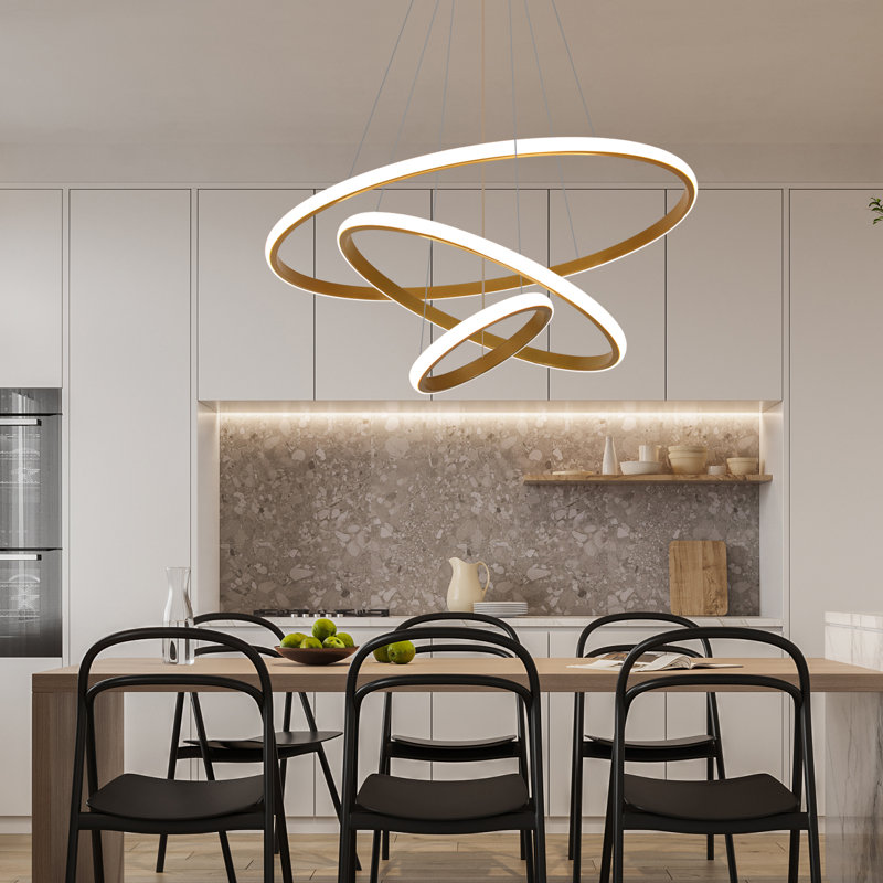Dado 3 - Light LED Tiered Chandelier, Gold, 33.46" H x 23.6" W x 23.6" D