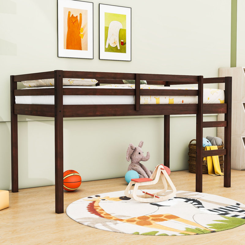 Lit mezzanine simple Karger avec rangement spacieux, conception à basse hauteur, garantie de sécurité, Espresso