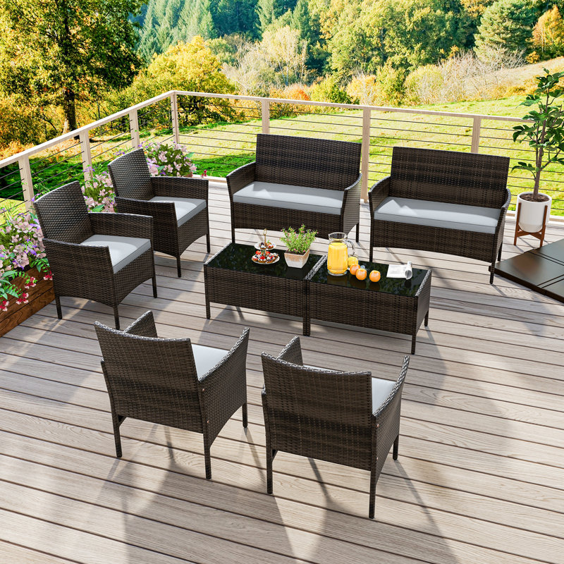 Klea Wicker 8 - Person Patio Conversation Set with Cushions, Gray
