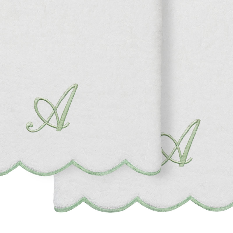 Ensemble de serviettes de bain personnalisées 100% coton turque 2 pièces Linum Home Textiles ADORNIA, A, Blanc/vert