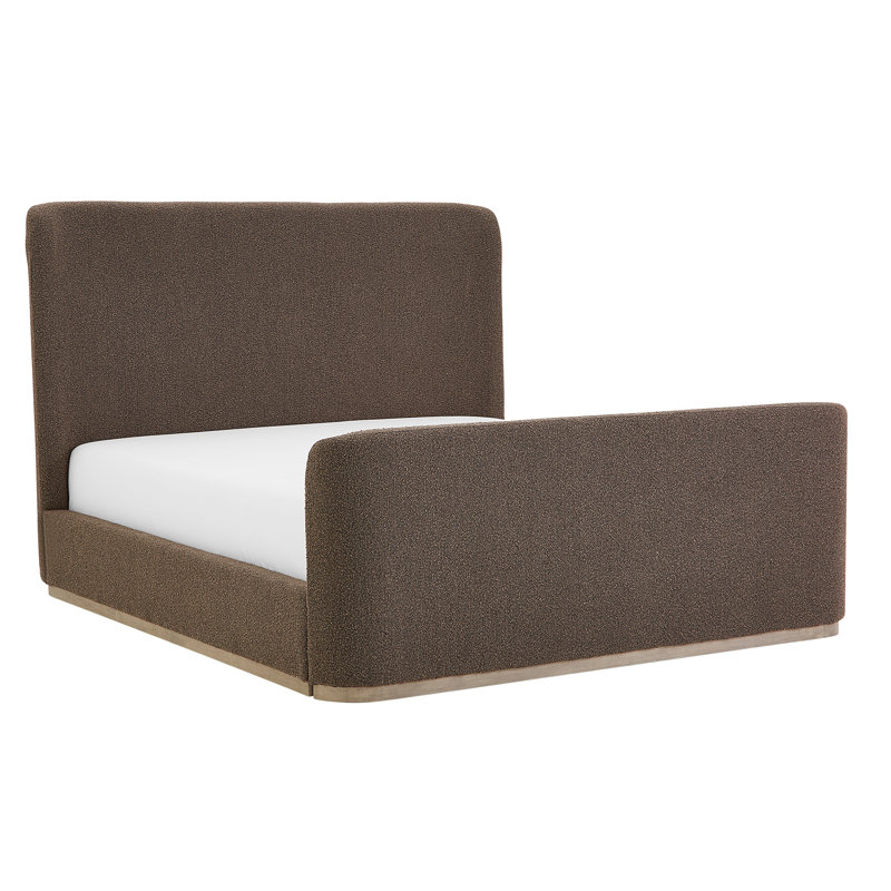 Avery Polyester Upholstered with Solid Wood Brushed Smoke Wood Finish King Bed, King