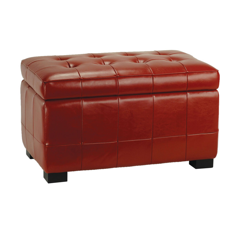 Maiden Faux Leather Ottoman, Red Faux Leather