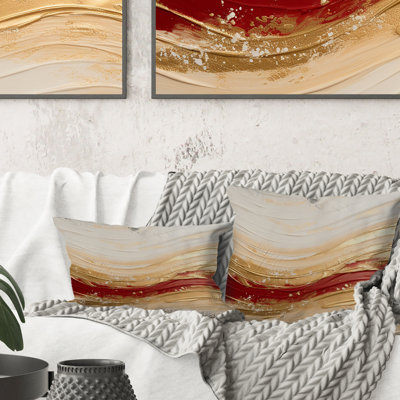Gold And Red Soft Wave Fusion - Abstract Shapes Printed Throw Pillow