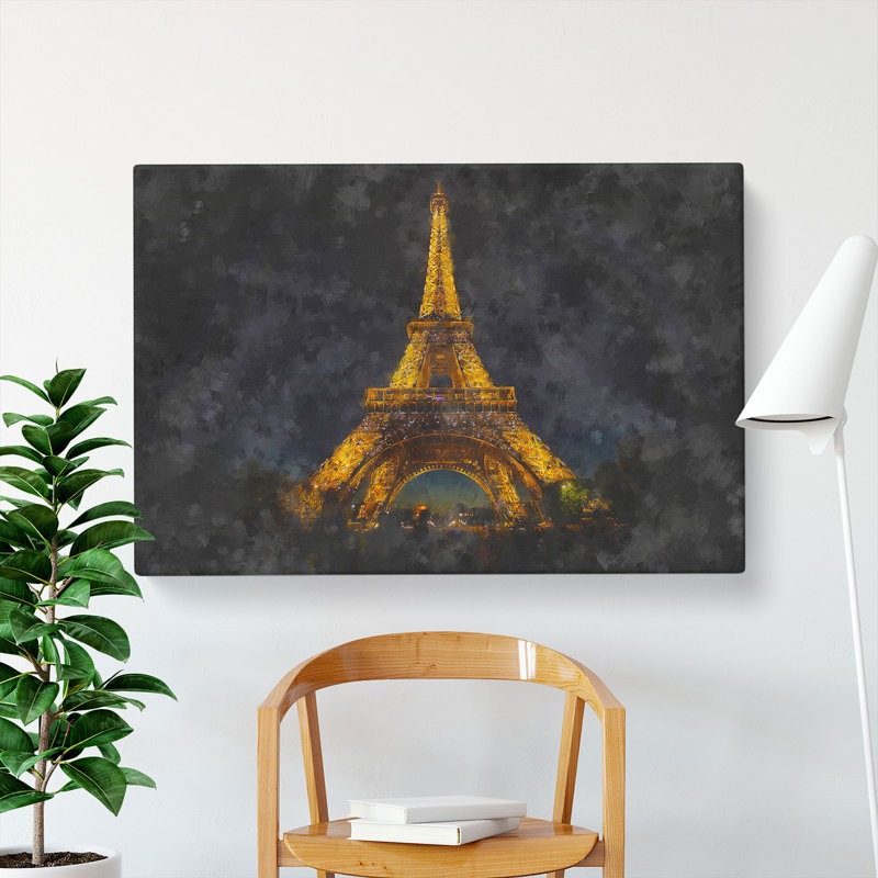 The Eiffel Tower in France at Night - Wrapped Canvas, 50cm H x 76cm W x 3cm D
