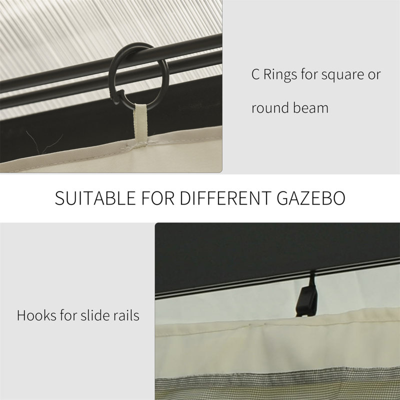 Outsunny 10' X 10' Universal Gazebo Sidewall Set With Panels, Hooks And C-Rings Included For Pergolas And Cabanas