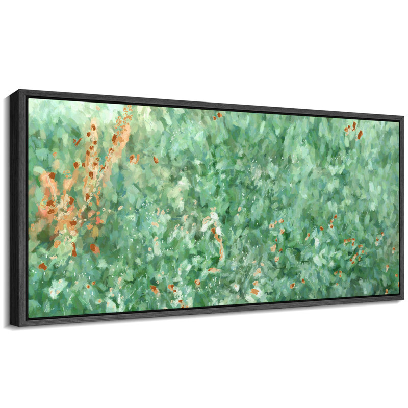 " Emerald Whisper Abstract Greenery Modern Art Calm Warm Extra Large Artwork Pictures ", 30" H x 60" W, Black