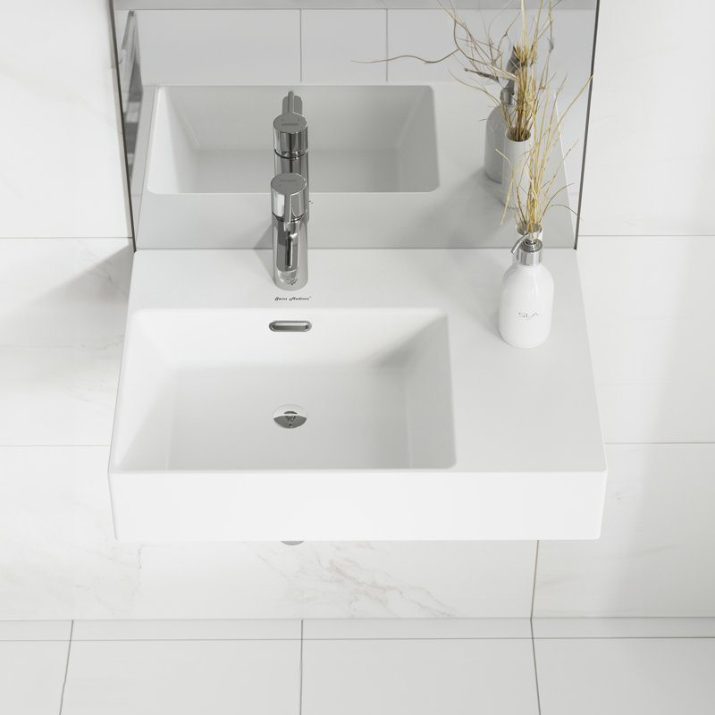 Évier suspendu en céramique 23,63 po x 16,5 po avec fixation pour robinet côté gauche St. Tropez, Blanc