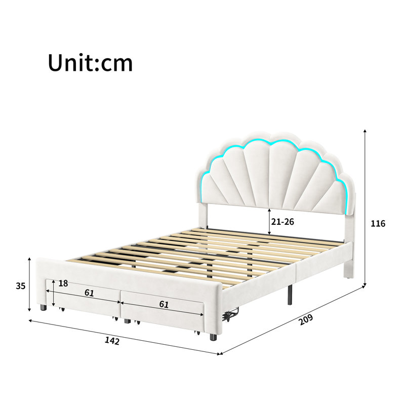 Upholstered Storage Bed, European Double (140 x 200 cm)