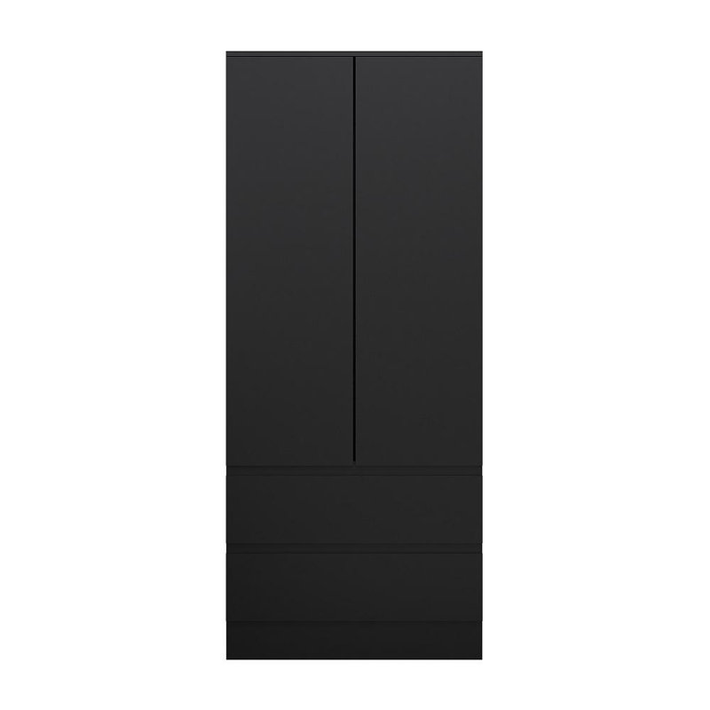 Warren 2 Door 2 Drawer Combi Wardrobe - Modern No-Handle Design, Soft-Close Hinges, Scratch-Resistant Finish, Black