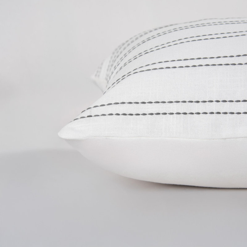 100% Cotton Filled Throw Pillow, White/Gray Striped, Down Blend
