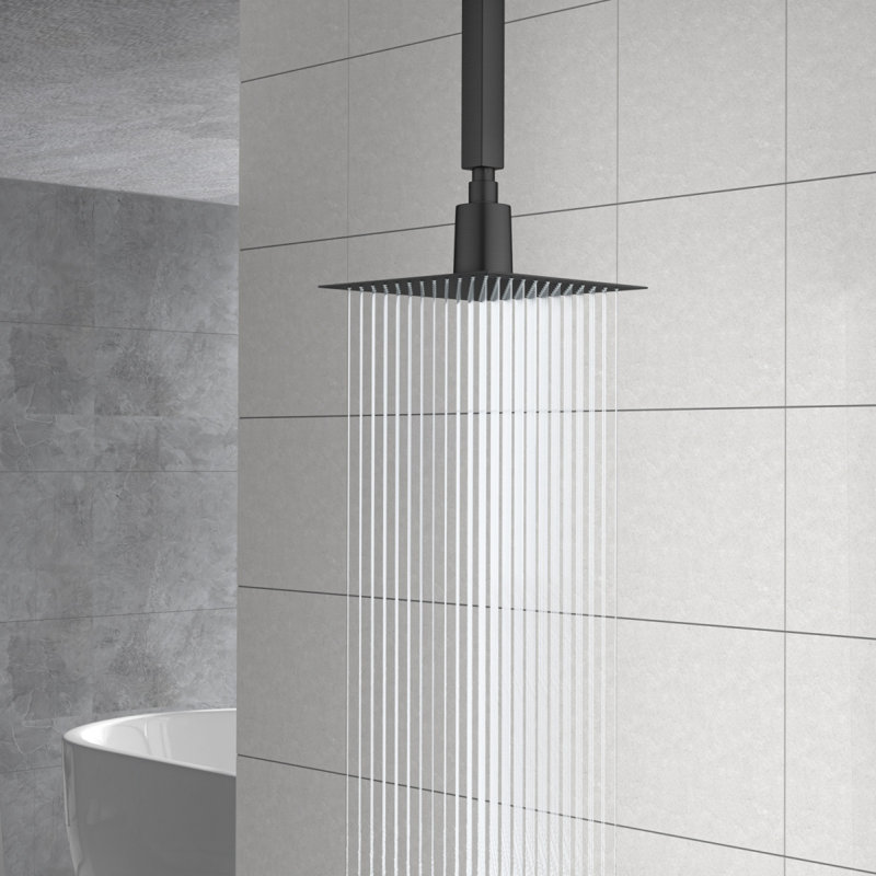 8" Square Rain Shower Head, Ultrathin Design 304 Stainless Steel Ceiling Shower Head, Wall/Ceiling Mounted, Black