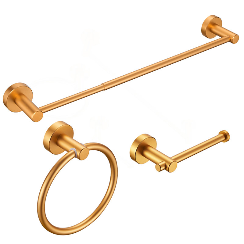 Bathroom Hardware Set, Thicken Space Aluminum 3 PCS Towel Bar Set- Brushed Gold 16-27 Inches Adjustable Bathroom Accessories Set
