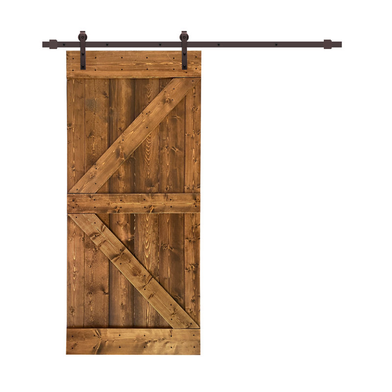 Porte de grange en panneau de bois et métal peint avec ensemble de quincaillerie d’installation, 42 po x 84 po, Noyers