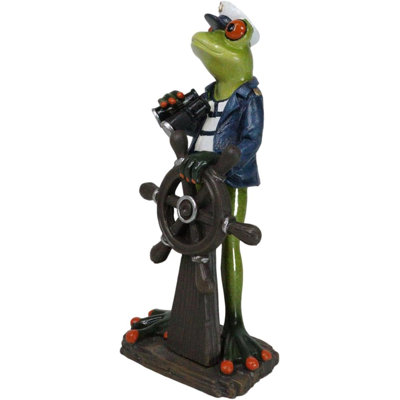 Marine Bon Voyage Sailor Captain Frog Holding Wheel Helm And Binoculars Figurine